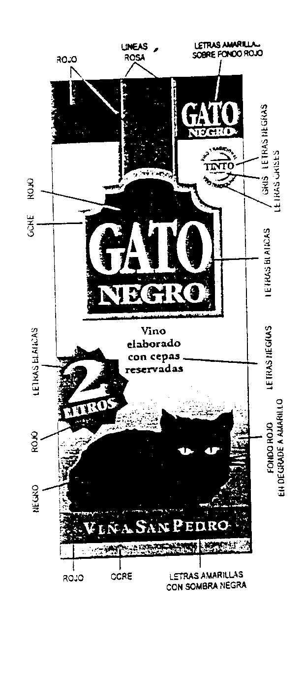 GATO NEGRO VINO ELABORADO CON CEPAS RESERVADAS VIÑA SAN PEDRO         VINO TRADICIONAL TINTO 2 LITROS