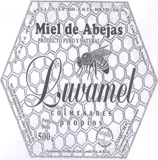 MIEL DE ABEJAS PRODUCTO PURO Y NATURAL LAVAMEL COMENARES PROPIOS PESO NETO 500 G. PROCEDENCIA PARTIDO GRAL. LAVALLE PCIA. DE BS. AS. PRODUCTO ELABORADO EN ARGENTINA  NO SE ACONSEJA SU CONSUMO EN NIÑOS MENORES AL AÑO DE EDAD