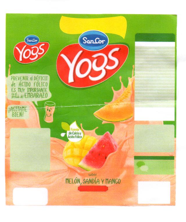 SANCOR YOGS FUENTE DE CALCIO Y ACIDO FOLICO SABOR MELON SANDIA Y MANGO PREVENIR EL DEFICIT DE ACIDO FOLICO ES MUY IMPORTANTE EN EL PERIODO DEL EMBARAZO AGITAME BIEN!