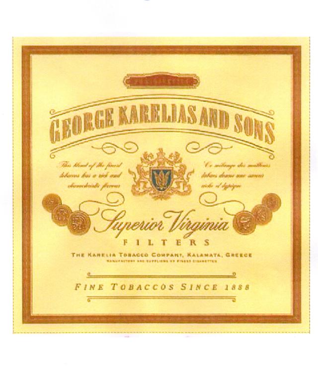 GEORGE KARELIAS AND SONS SUPERIOR VIRGINIA FILTERS SINE TOBACCOS SINCE 1888 THE KARELIA TOBACCO COMPANY  KALAMATA GREECE