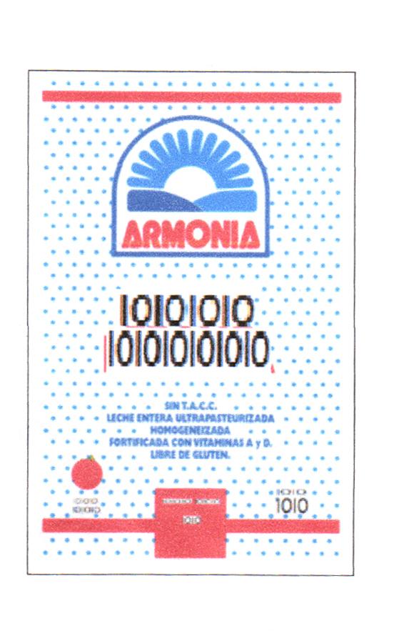 ARMONIA SIN T.A.C.C. LECHE ENTERA PASTEURIZADA HOMOGENEIZADA FORTIFICADA CON VITAMINAS A Y D LIBRE DE GLUTEN