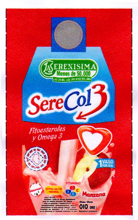 LA SERENISIMA MENOS DE 50.000 LAS 24 HS. LOS 365 DIAS DEL AÑO SERECOL 3 FITOESTEROLES Y OMEGA 3 1 VASO POR DIA EXTRA CALCIO NATURAL VITAMINAS ADEC MANZANA