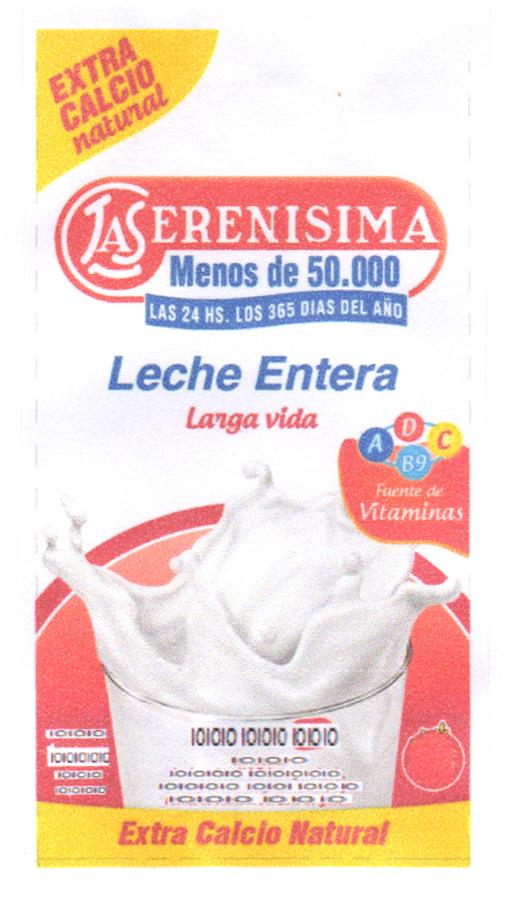 EXTRA CALCIO NATURAL LA SERENISIMA MENOS DE 50000 LAS 24 HS. LOS 365 DIAS DEL AÑO LECHE ENTERA LARGA VIDA A D C B9 FUENTE DE VITAMINAS EXTRA CALCIO NATURAL