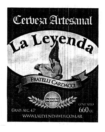 LA LEYENDA CERVEZA ARTESANAL FRATELLI CARDACCI PRODUCTO ARGENTINO GRAD. ALC.4.7°CONT. NETO 660 CC WWW.LALEYENDAWEB.COM.AR