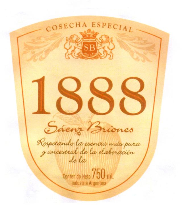 COSECHA ESPECIAL SB 1888 SÁENZ BRIONES RESPETANDO LA ESENCIA MAS PURA Y ANCESTRAL DE LA ELABORACIÓN DE LA. CONTENIDO NETO 750 ML INDUSTRIA ARGENTINA