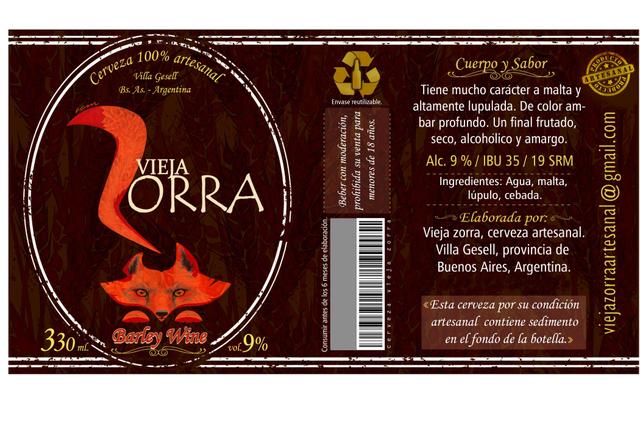 CERVEZA 100%ARTESANAL VIEJA ZORRA BARLEY WINE