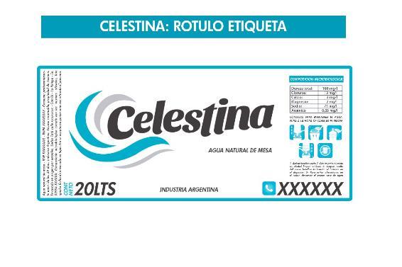 AGUA CELESTINA NATURAL DE MESA INDUSTRIA ARGENTINA CONT NETO 20 LTS CELESTINA: ROTULO ETIQUETA