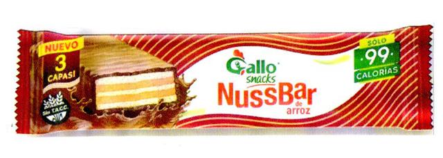 NUEVO 3 CAPAS GALLO SNACKS NUSSBAR DE ARROZ SOLO 99 CALORIAS