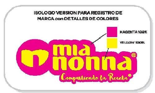 N MIA NONNA  COMPARTIENDO LA RECETA ISOLOGO VERSION PARA REGISTRO DE MARCA CON DETALLES DE COLORES MAGENTA 100K YELLOW 100K