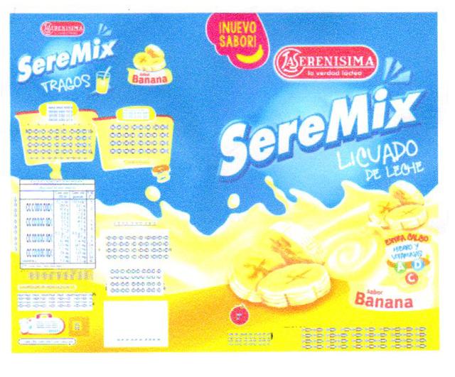 SEREMIX LA SERENISIMA LA VERDAD LACTEA LICUADO DE LECHE SABOR BANANA TRAGOS NUEVO SABOR EXTRA CALCIO HIERRO Y VIAMINAS  A D C