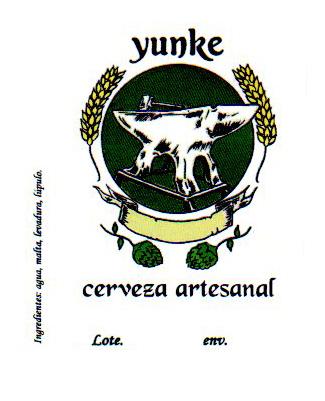 YUNKE CERVEZA ARTESANAL INGREDIENTES: AGUA, MALTA, LEVADURA, LÚPULO. LOTE. ENV.