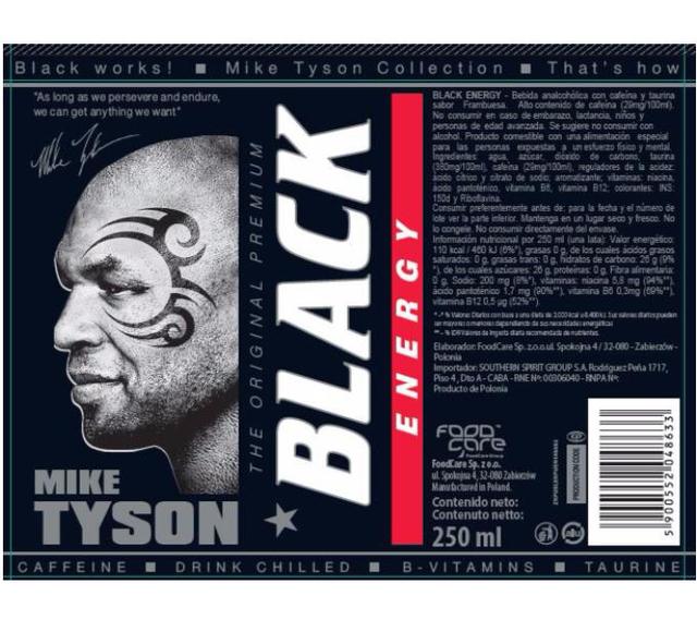 BLACK ENERGY BLACK WORKS MYKE TYSON COLLECTION THAT'S HOW THE ORIGINAL PREMIUM FOOD CARE 250 ML CAFFEINE DRINK GHILLED B VITAMINS TAURINE 5 900552 048633 “AS LONG AS WE PARSERVEWR E AND ENDURE WE CAN GET ANY THING WE WHAT”