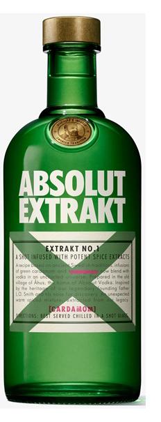 ABSOLUT EXTRAKT EXTRAKT N°1 A SHOT INFUSED POTENT SPICE EXTRACTS CARDAMOM DIRECTIONS: BEST SERVER CHILLED IN A SHOT GLASS