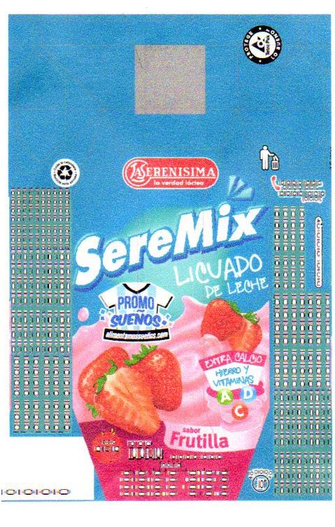 SEREMIX LA SERENISIMA LA VERDAD LACTEA LICUADO DE LECHE SABOR FRUTILLA PROMO SUEÑOS ALIMENTAMOSSUEÑOS.COM EXTRA CALCIO HIERRO Y VITAMINAS A D C  PROTEGE LO BUENO TETRA PAK CUIDA LA NATURALEZA RECICLA ESTE ENVASE