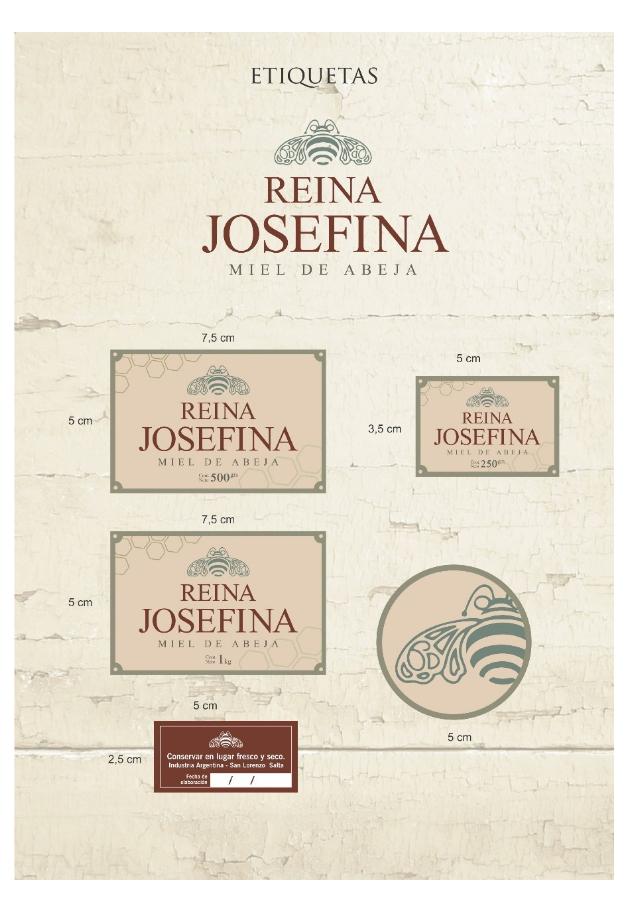 ETIQUETAS REINA JOSEFINA MIEL DE ABEJAS 500MG 250MG 1KG CONSERVAR EN LUGAR FRESCO Y SECO