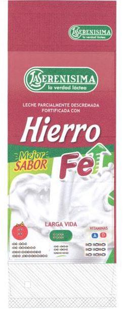 LA SERENISIMA LA VERDAD LACTEA LECHE PARCIALMENTE DESCREMADA FORTIFICADA CON HIERRO MEJOR SABOR FE LARGA VIDA VITAMINAS A D