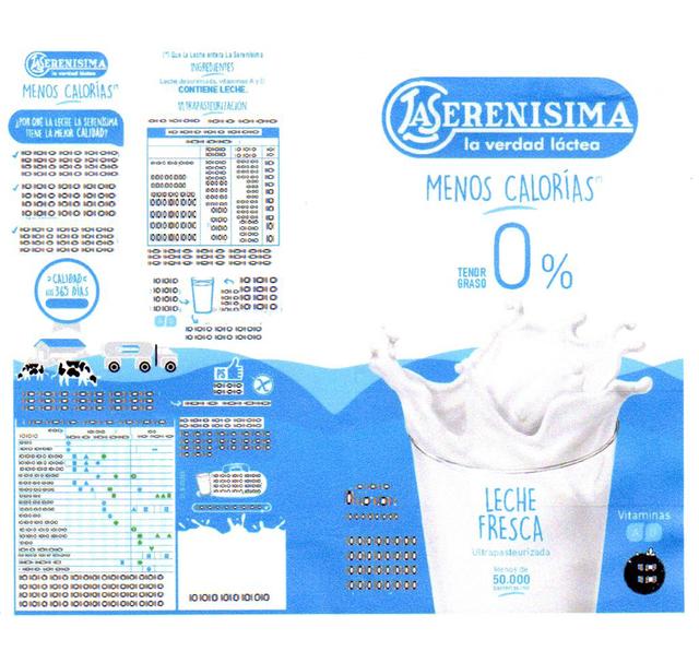 LA SERENISIMA LA VERDAD LÁCTEA MENOS CALORÍAS TENOR GRASO 0 % LECHE FRESCA ULTRAPASTEURIZADA MENOS DE 50.000 BACTERIAS/ML VITAMINAS A D QUE LA LECHE ENTERA LA SERENISIMA INGREDIENTES LECHE DESCREMADA, VITAMINA A Y D CONTIENE LECHE ULTRAPASTEURIZACIÓN LA SERENISIMA LA VERDAD LACTEA MENOS CALORIAS