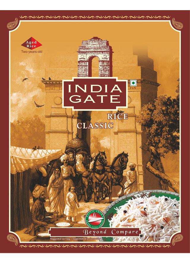 AGED RICE TWO - YEARS -OLDINDIA GATE RICE CLASSIC BEYOND COMPARE EXOTICA AROMA  EXTRA LONG GRAINS SUGGESTED SERVING/ SUGGESTION PRESENTATION