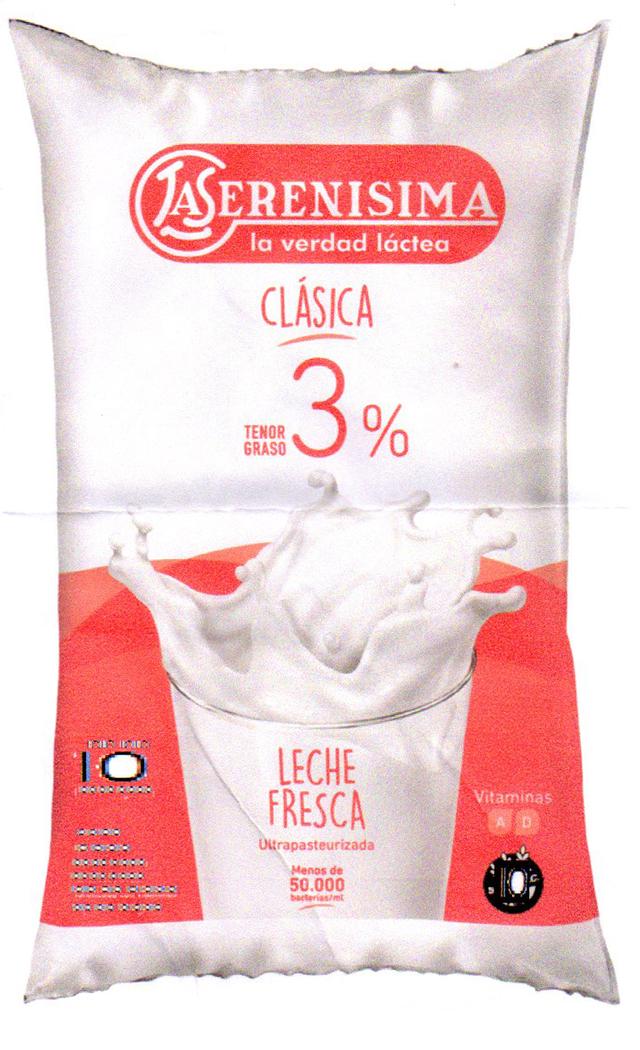 LA SERENISIMA LA VERDAD LACTEA CLASICA TENOR GRASO 3% LECHE FRESCA ULTRAPASTEURIZADA MENOS DE 50000 BACTERIAS/ML VITAMINAS A D