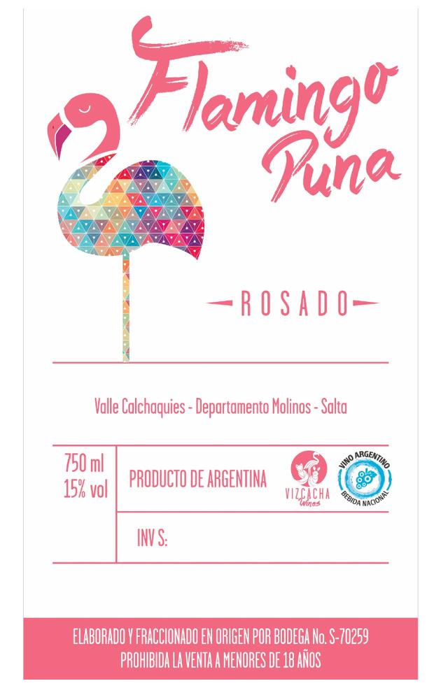 FLAMINGO PUNA ROSADO VALLE CALCHAQUIES -DEPARTAMENTO - MOLINO SALTA PRODUCTO  DE ARGENTINA VINO ARGENTINO BEBIDA NACIONAL