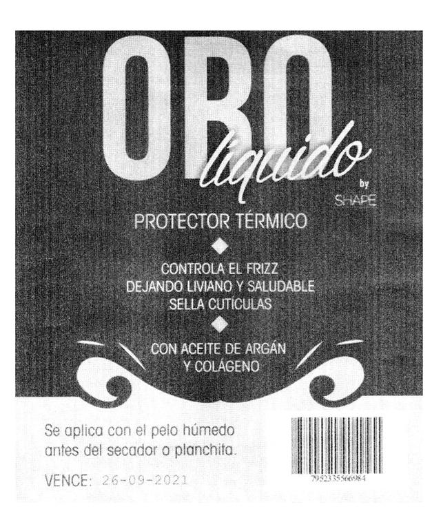 ORO LÍQUIDO BY SHAPE  PROTECTOR TÉRMICO  CONTROLA EL FRIZZ DEJANDO LIVIANO Y SALUDABLE SELLA CUTÍCULAS  CON ACEITE DE ARGÁN Y COLÁGENO SE APLICA CON EL PELO HÚMEDO ANTES DEL SECADOR O PLANCHITA