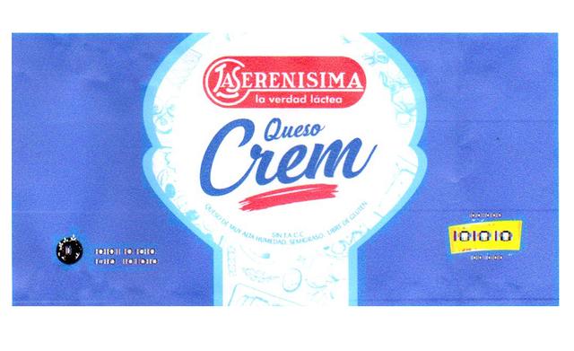 LA SERENISIMA LA VERDAD LACTEA QUESO CREM SIN T.A.C.C. QUESO DE MUY ALTA HUMEDAD. SEMIGRASO.LIBRE DE GLUTEN.