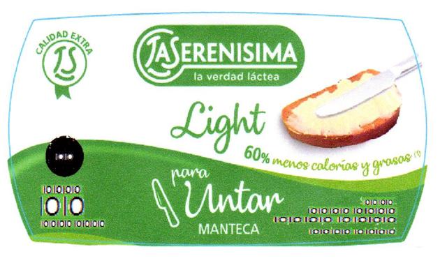 LA SERENISIMA LA VERDAD LÁCTEA LIGHT 60% MENOS CALORÍAS Y GRASAS PARA UNTAR MANTECA CALIDAD EXTRA LS