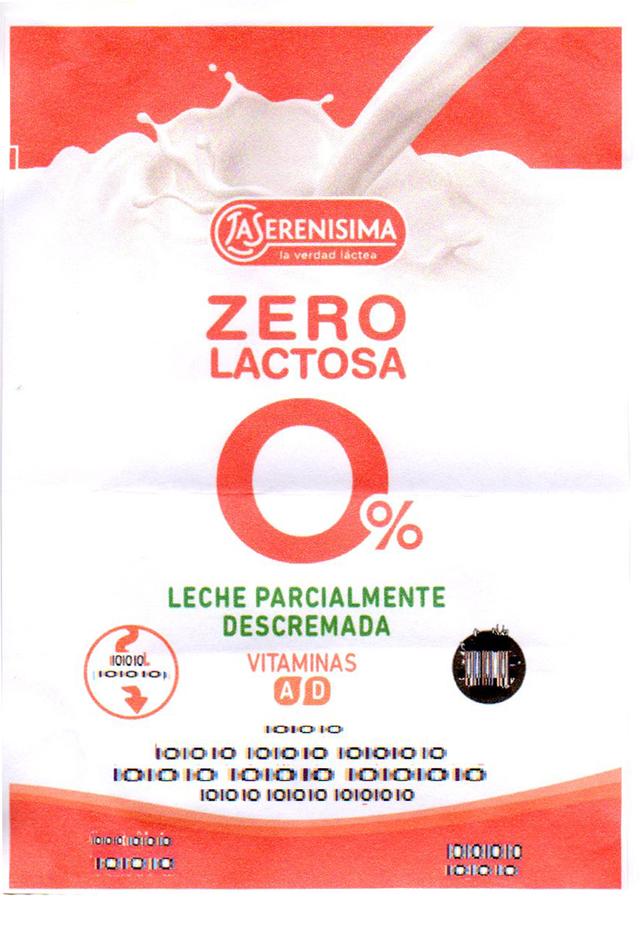 LA SERENISIMA LA VERDAD LACTEA ZERO LACTOSA 0 % LECHE PARCIALMENTE DESCREMADA VITAMINAS A D