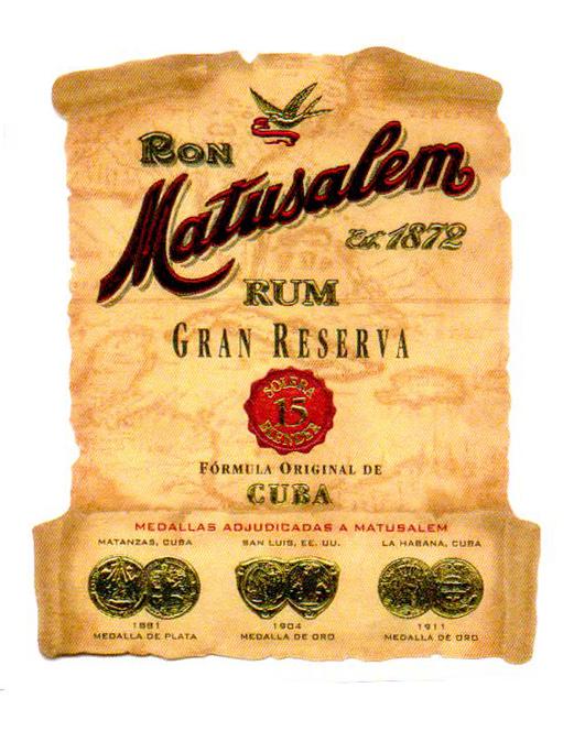 RON MATUSALEM EST.1872 RUM GRAN RESERVA SOLERA 15 BRENDER FORMULA ORIGINAL DE CUBA MEDALLAS ADJUDICADAS A MATUSALEM MATANZAS, CUBA SAN LUIS, EE.UU. LA HABANA, CUBA 1881 MEDALLA DE PLATA 1904 MEDALLA DE ORO 1911 MEDALLA DE ORO