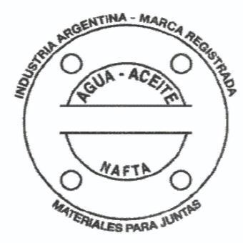 INDUSTRIA ARGENTINA - MARCA REGISTRADA AGUA - ACEITE NAFTA MATERIALES PARA JUNTAS
