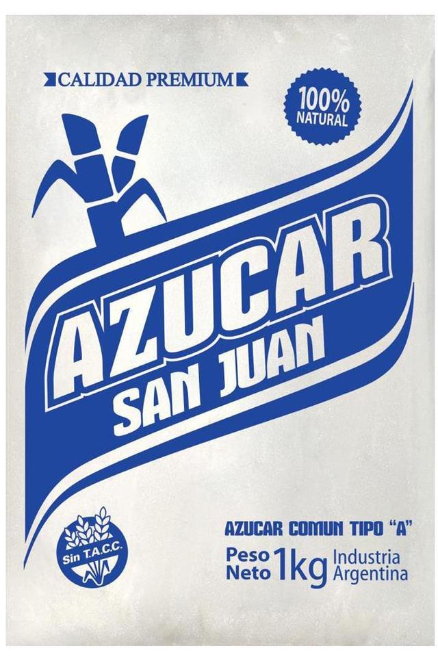 AZUCAR SAN JUAN CALIDAD PREMIUM 100% NATURAL SIN T.A.C.C. AZUCAR COMUN TIPO A PESO NETO 1KG INDUSTRIA ARGENTINA