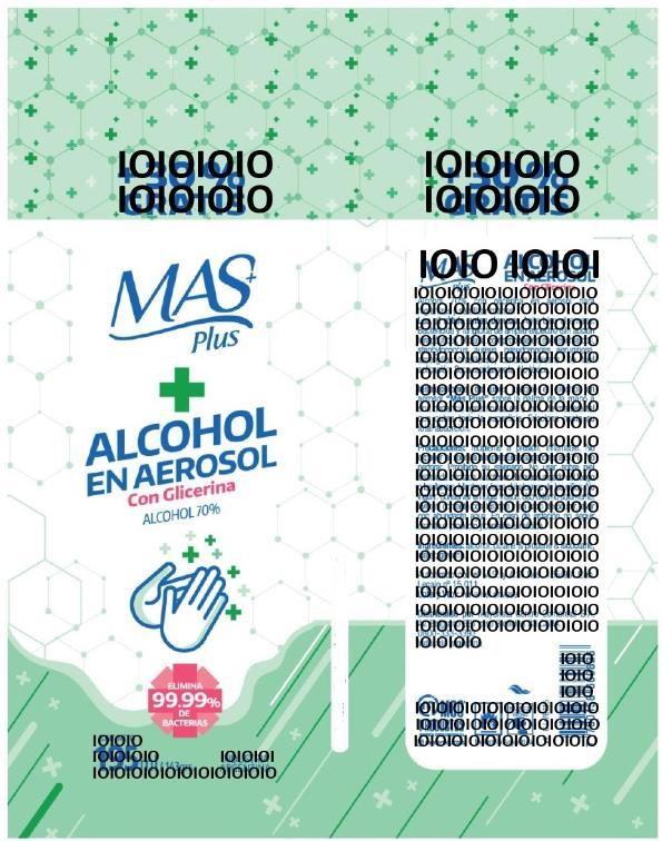 MAS + PLUS + ALCOHOL EN AEROSOL CON GLICERINA ALCOHOL 70% ++++++ ELIMINA 99,99% DE BACTERIAS