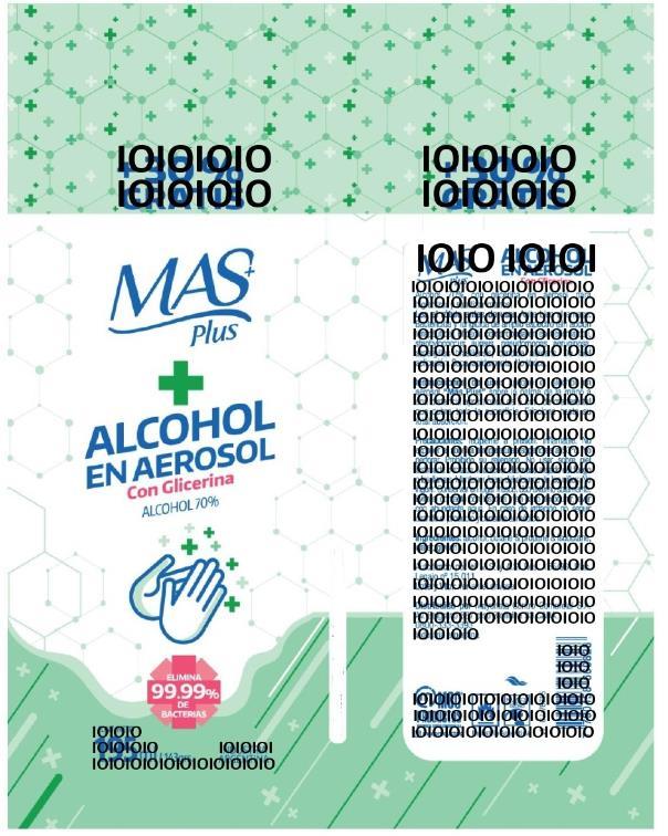 MAS + PLUS + ALCOHOL EN AEROSOL CON GLICERINA ALCOHOL 70% ++++++ ELIMINA 99,99% DE BACTERIAS