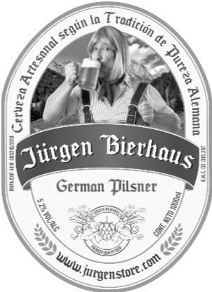 JÜRGEN BIERHAUS GERMAN PILSNER CERVEZA ARTESANAL SEGUN LA TRADICION DE PUREZA ALEMANA 5.2% VOL/ ALC CONT. NETO  1000ML WWW.JURGENSTORE.COM