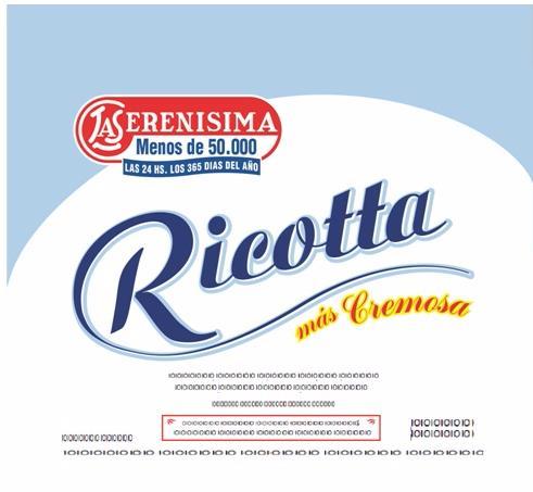 LA SERENISIMA MENOS DE 50.000 LAS 24 HS. LOS 365 DIAS DEL AÑO RICOTTA MAS CREMOSA