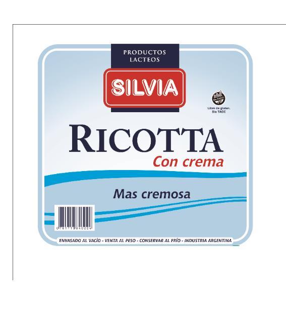 PRODUCTOS LACTEOS - SILVIA - RICOTTA CON CREMA - LIBRE DE GLUTEN - SIN TACC - MAS CREMOSA